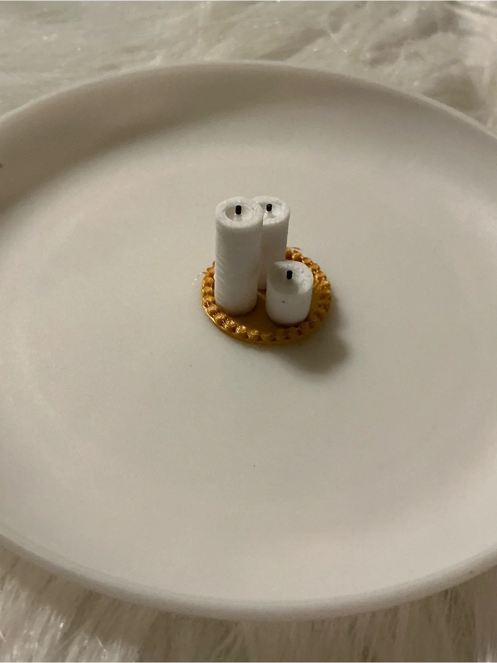 Retro style miniature candles on tray dollhouse accessories